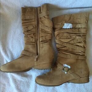 Glaze Chestnut Wrap Around Strappy Mid Calf Buckle Zipper Suede Boots Size 8.5